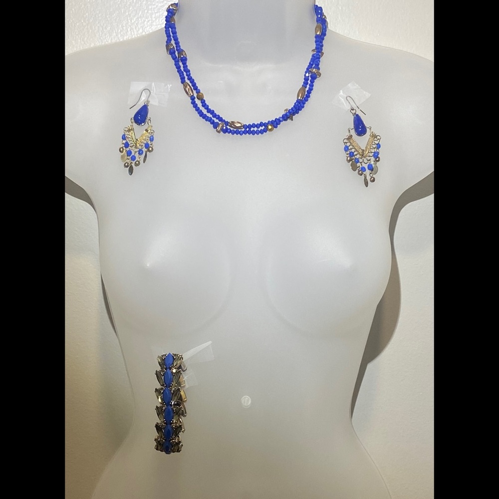 Bundle Royal Blue cobalt bundle beaded crystals necklace earrings bracelet